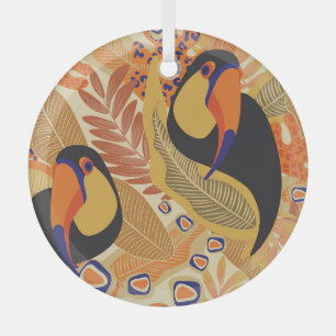 Adorno De Cristal Toucans en ramas, patrón tropical sin fisuras.