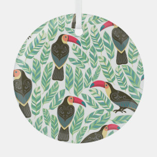 Adorno De Cristal Toucans, hojas tropicales, patrón decorativo.