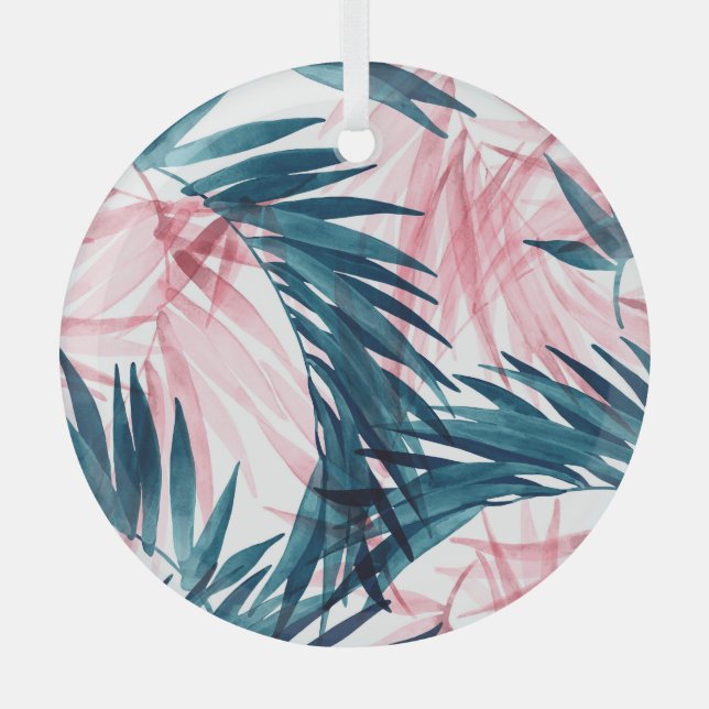 Adorno De Cristal Transparent Tropical: Abstracta acuarela floral. (Anverso)