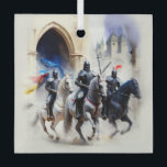 Adorno De Cristal Tres Caballeros Salieron - La Búsqueda<br><div class="desc">En la leyenda de Camelot del siglo XII,  tres caballeros salieron a buscar el Santo Grial. Eran Sir Bors,  Sir Perceval,  y Sir Galahad. Esta imagen muestra a tres valientes caballeros abandonando las puertas del castillo en su búsqueda.</div>