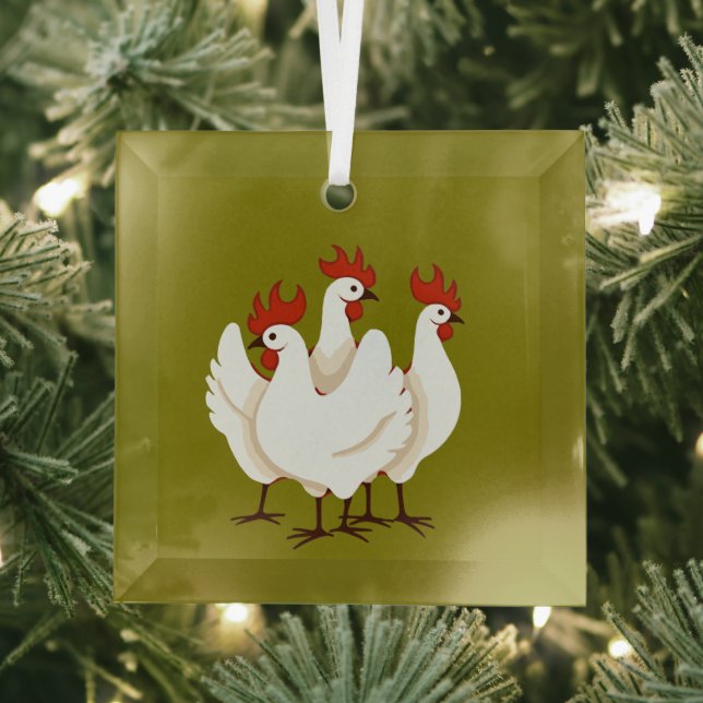 Adorno De Cristal Tres gallinas francesas retro a mediados del siglo (in situ)