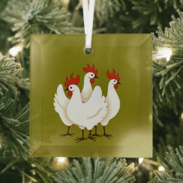 Adorno De Cristal Tres gallinas francesas retro recorte de mediados 