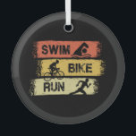 Adorno De Cristal Triatlón - Huida en bicicleta de natación<br><div class="desc">Diseño de triatlón para un triatleta para el próximo entrenamiento de triatlón.</div>