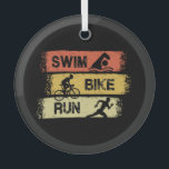Adorno De Cristal Triatlón - Huida en bicicleta de natación<br><div class="desc">Diseño de triatlón para un triatleta para el próximo entrenamiento de triatlón.</div>