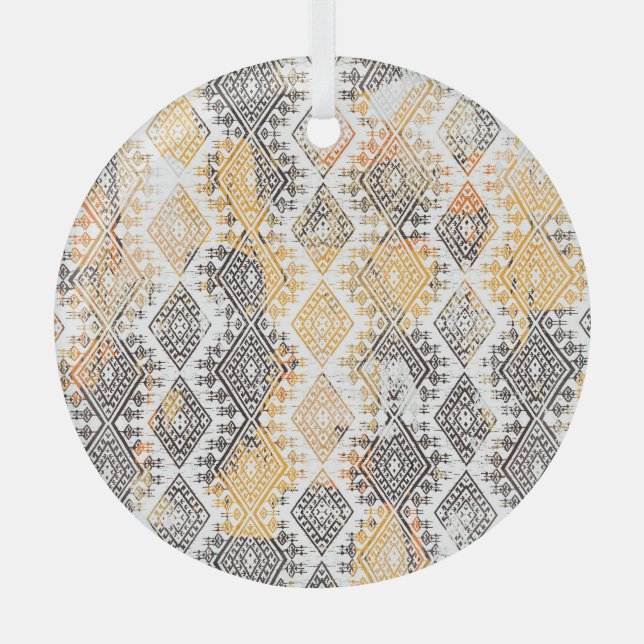 Adorno De Cristal Tribal Boho Geométrico: Patrón de angustia. (Anverso)