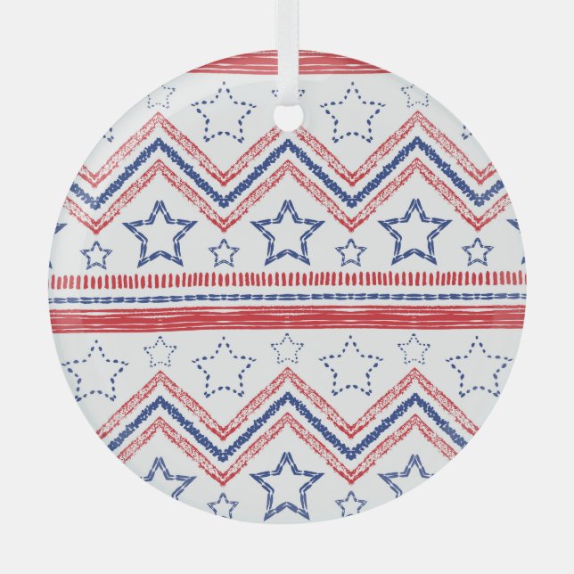 Adorno De Cristal Tribal patriótica azul rojo, símbolos estadouniden (Anverso)
