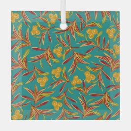 Adorno De Cristal Tropical Pattern with Red and Yellow Leaves