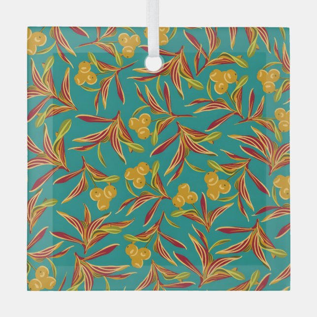 Adorno De Cristal Tropical Pattern with Red and Yellow Leaves (Anverso)