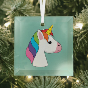 Adorno De Cristal Unicornio mágico lindo con el pelo colorido