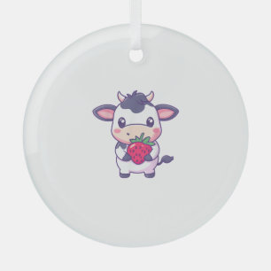 Adorno De Cristal Vaca Cuta De Kawaii Con Fresas Ganado Adorable