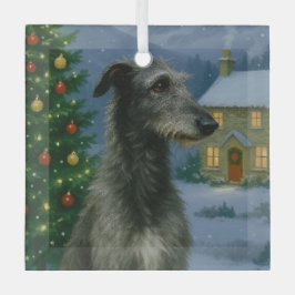 Adorno De Cristal Vacaciones del Deerhound Escocés