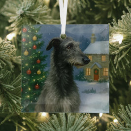 Adorno De Cristal Vacaciones del Deerhound Escocés