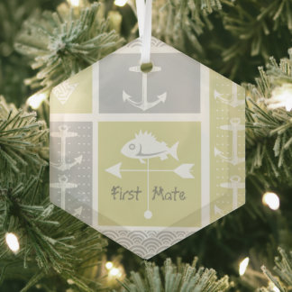 Adorno De Cristal Vane del clima de peces náutico amarillo y gris
