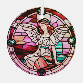 Adorno De Cristal Ventana de vidrio manchado de ángel multicolor roj