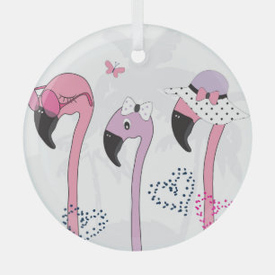 Adorno De Cristal Verano Flamingo: Ilustracion Beach Vintage.