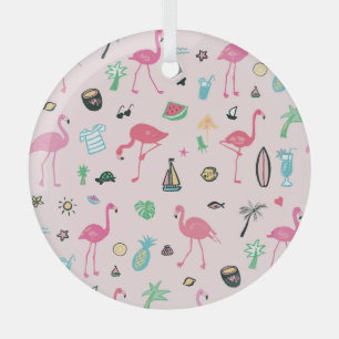 Adorno De Cristal Verano Flamingo: Vibrante patrón de aves