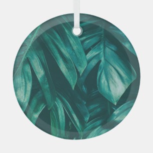 Adorno De Cristal Verde oscuro, follaje de la selva tropical.