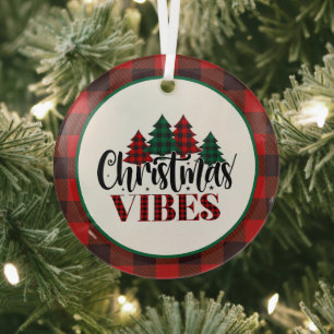 Adorno De Cristal Vibes de navidades con placas negras y rojas