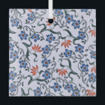 Adorno De Cristal  Vibrant Blue Floral Patterns with Green Vines<br><div class="desc">Floral pattern with vibrant blue flowers and orange accents intertwined with green vines on a light background,  creating a lively and elegant design.</div>