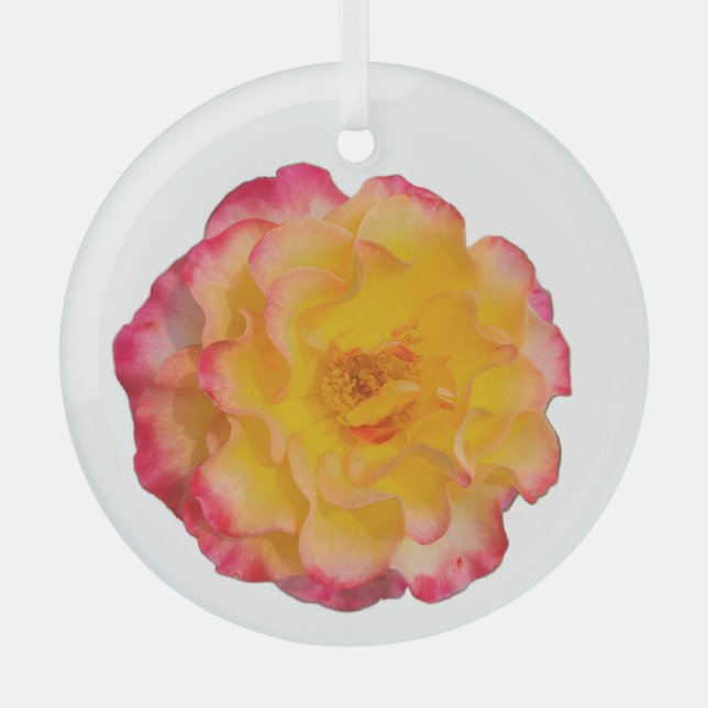 Adorno De Cristal Vibrant Yellow and Pink Rose (Anverso)