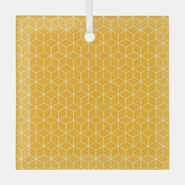 Adorno De Cristal Vibrant Yellow Hexagonal Cube Pattern Design (Anverso)