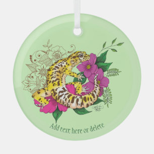 Adorno De Cristal Vibrante Lagarto Gecko Leopardo Floral Verde