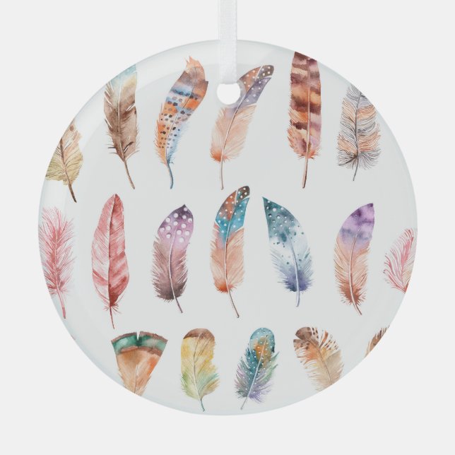 Adorno De Cristal Vibrantes plumas Boho: Ilustracion acuarela (Anverso)