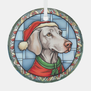 Adorno De Cristal Vidriera de Navidad Weimaraner
