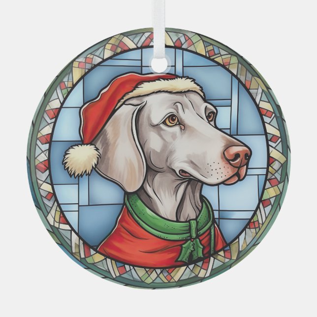Adorno De Cristal Vidriera de Navidad Weimaraner (Anverso)