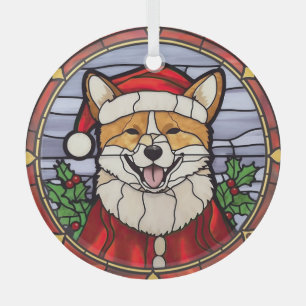 Adorno De Cristal Vidriera de Shiba Inu Navidad