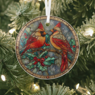 Adorno De Cristal Vidriera Mágica de Navidad del Cardenal 
