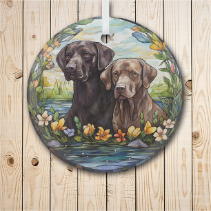 Adorno De Cristal Vidrieras Dos Perros Labrador Retriever