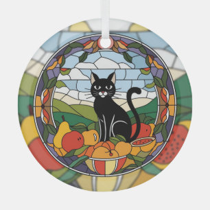 Adorno De Cristal Vidrio de colores, gato negro Vidrio de colores co