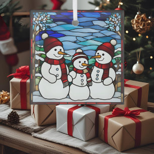 Adorno De Cristal Vidrio Falso de Familia de Nieve Estampado en Vidr