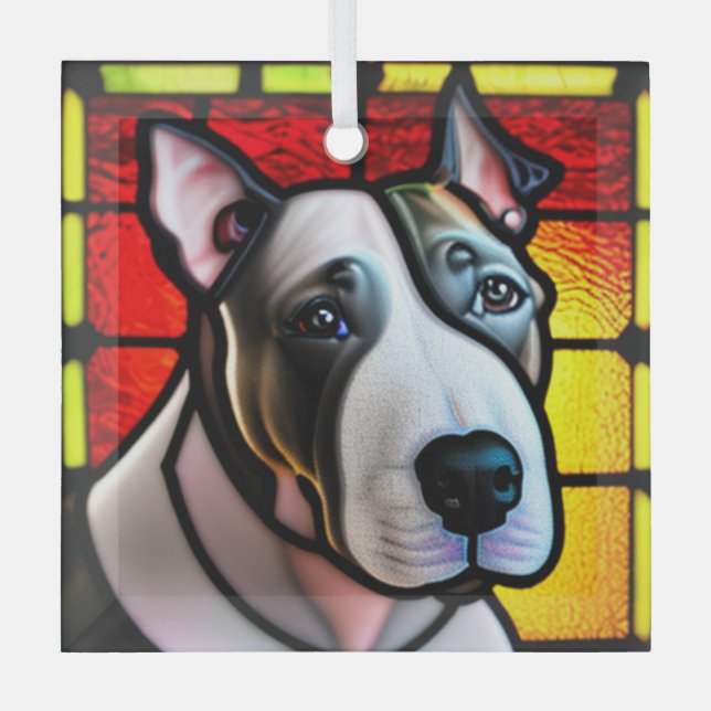 Adorno De Cristal "Vidrio manchado" de Bull Terrier (Anverso)