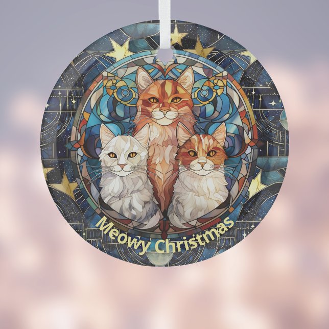 Adorno De Cristal Vidrio manchado luce Navidades miedosos gatos sobr (Subido por el creador)