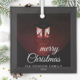 Adorno De Cristal Vieja Lantern Light Merry Christmas Script