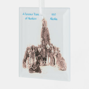 Adorno De Cristal "Vintage-1910 Famoso Husky Dog Team-Alaska"