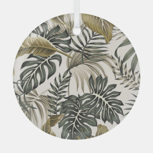 Adorno De Cristal Vintage floral tropical, follaje gris, sin costura