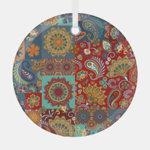 Adorno De Cristal Vintage Paisley Mandala Colorido Parche