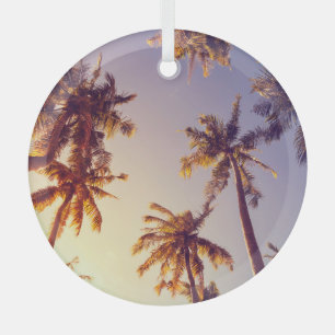 Adorno De Cristal Vintage Palm Trees Blue Sky
