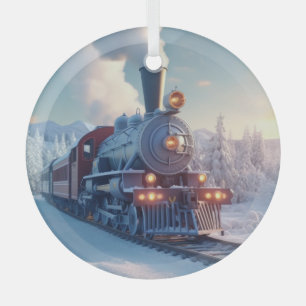 Adorno De Cristal Vintage Steam Train Winscape Snow Mountain