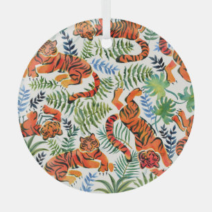 Adorno De Cristal Vintage Tiger Jungle Watercolor