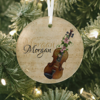 Adorno De Cristal Violín de Navidad Personalizado