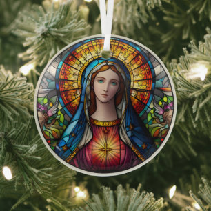 Adorno De Cristal Virgen de Vidrio Manchado