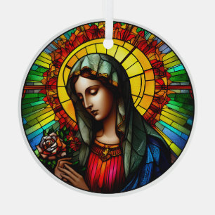 Adorno De Cristal Virgen de Vidrio Manchado