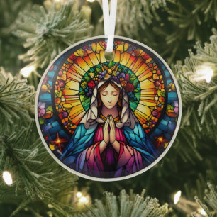 Adorno De Cristal Virgen de Vidrio Manchado