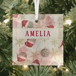 Adorno De Cristal Volleyball Santa Hat Name Christmas  