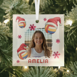 Adorno De Cristal Volleyball Santa Hat Name Photo Christmas 