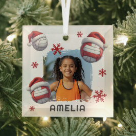 Adorno De Cristal Volleyball Santa Hat Name Photo Christmas 